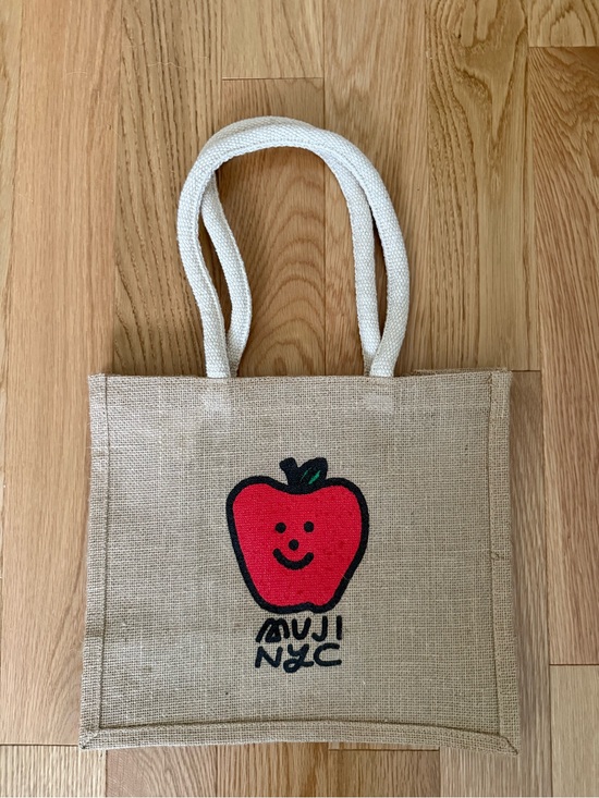 Bags | New Muji Nyc Exclusive Natural Jute Tote Bag With Red Apple ...